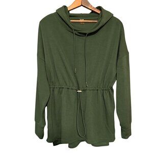 Green Tunic Hoodie With Adjustable Drawstring Waist